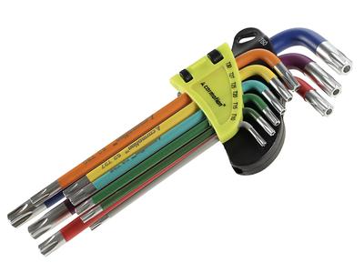Lochschlüssel 230 mm für TORX-Schrauben, T10 - T50, 9-tlg., farbig