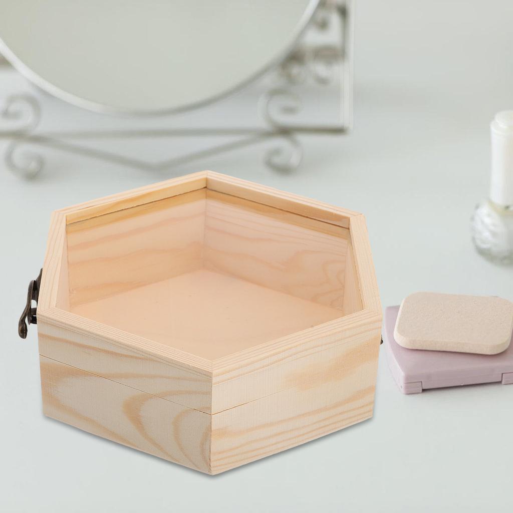 Wooden Box With Hinged Lid Unfinished Wood Keepsake Storage Box With Glass Lid Wooden Jewelry Box For Wedding Home Decorations