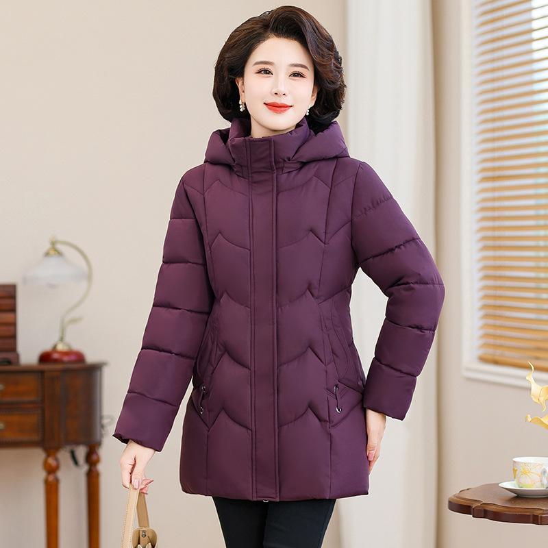 Middle-aged and Elderly Women with Large Size Waist Cotton-padded Jacket Short Loose Winter Mother Temperament Hooded Down Cotton-padded Jacket
