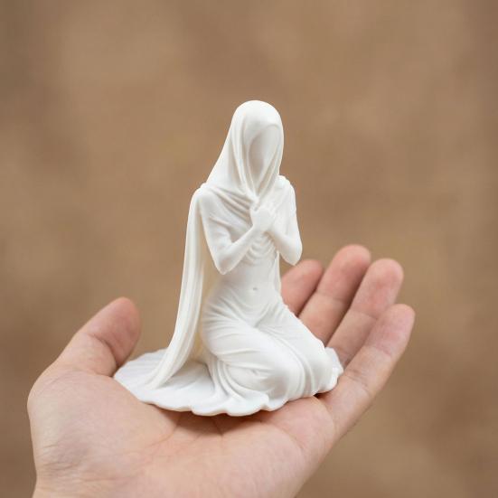 Kneeling Pray Girl Figurine 3D Printed Hooded Cowl Praying Women Statue Sculpture Home Office Desktop Religious Ornament