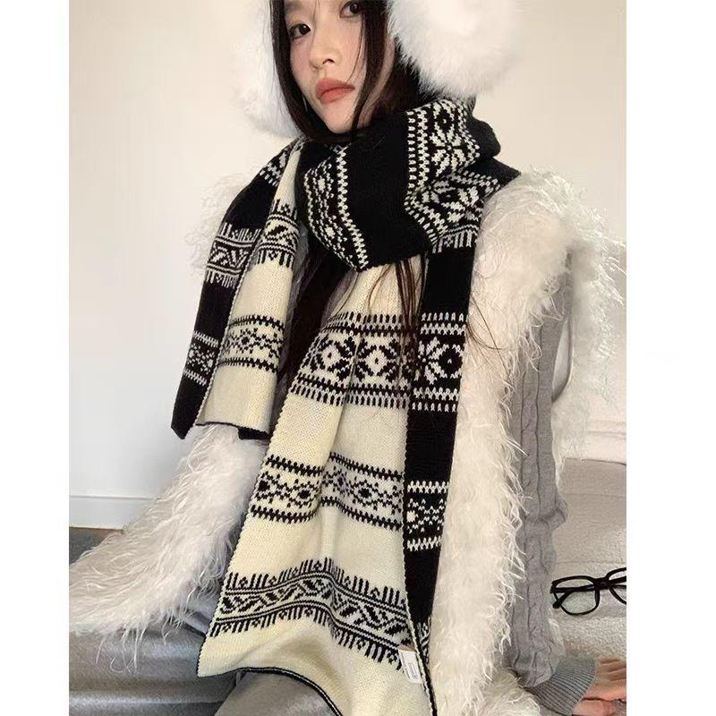 Christmas Gift Versatile Boys Scarf Women's Winter High-end Couple Scarf Short Double-sided Knitted Wool