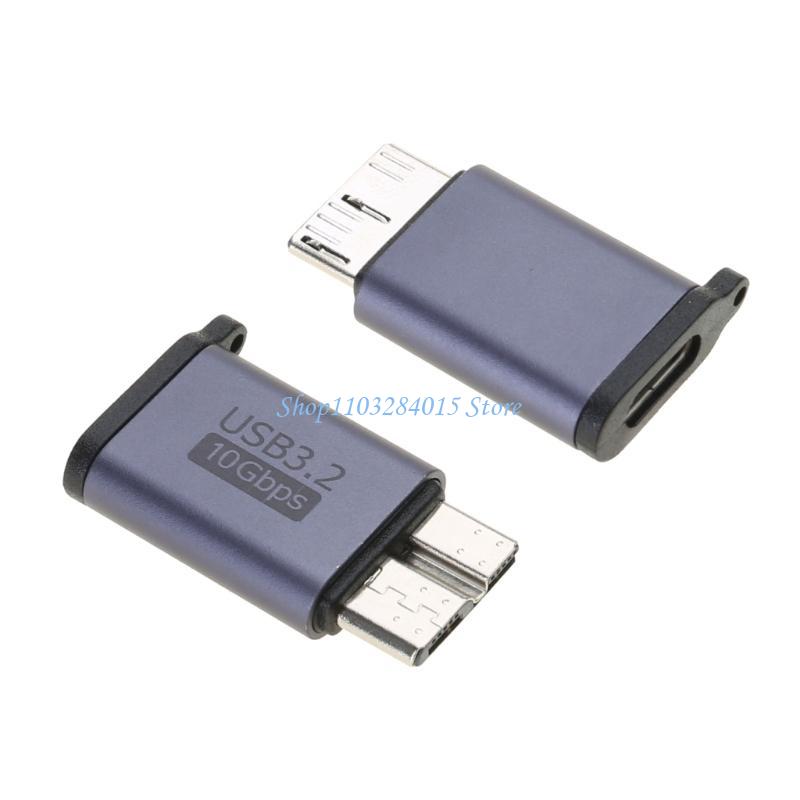 R6FF Aluminum Alloy Type C/USB to MicroB Converter 10Gbps Data Sync Cable for Phones External Hard Disk Drives