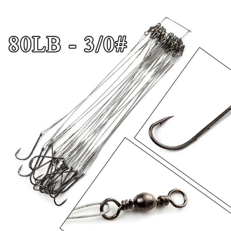 FTK 20 Piece Fishing Steel Hook and Wire Leader with Rolling Swivel Clip 12cm/4.724in 16cm/6.30in 20cm/7.874in