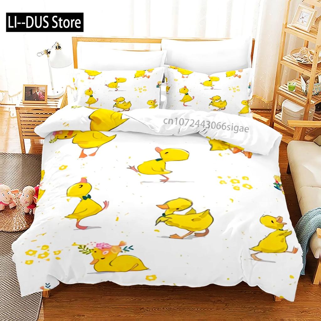 Gelbe Ente 3D-Druck Bettwäsche-Set Einzelbett Doppelbett Full Queen King Size Bettwäsche-Set für Erwachsene Kinder Schlafzimmer Bettbezug-Sets mit Kissenbezug