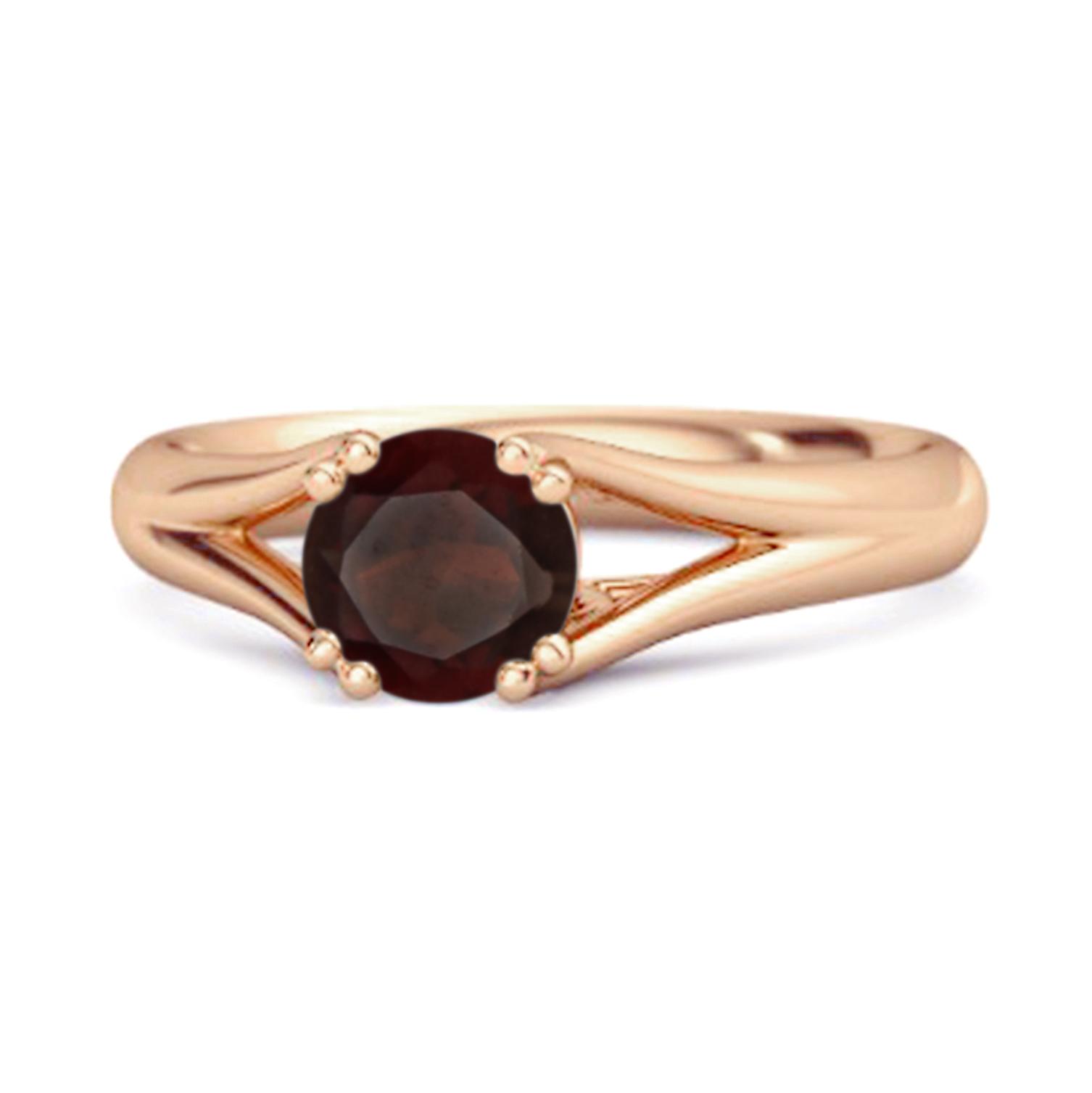 Garnet Elegant Bypass Solitaire Ring - 925 Sterling Silver Rose Gold Vermeil 7