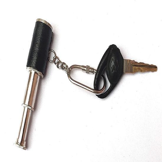 Telescope Key Chain Ring, Nickel Finish Leather Keychain Rings for Keys Nautical Gift, Black,