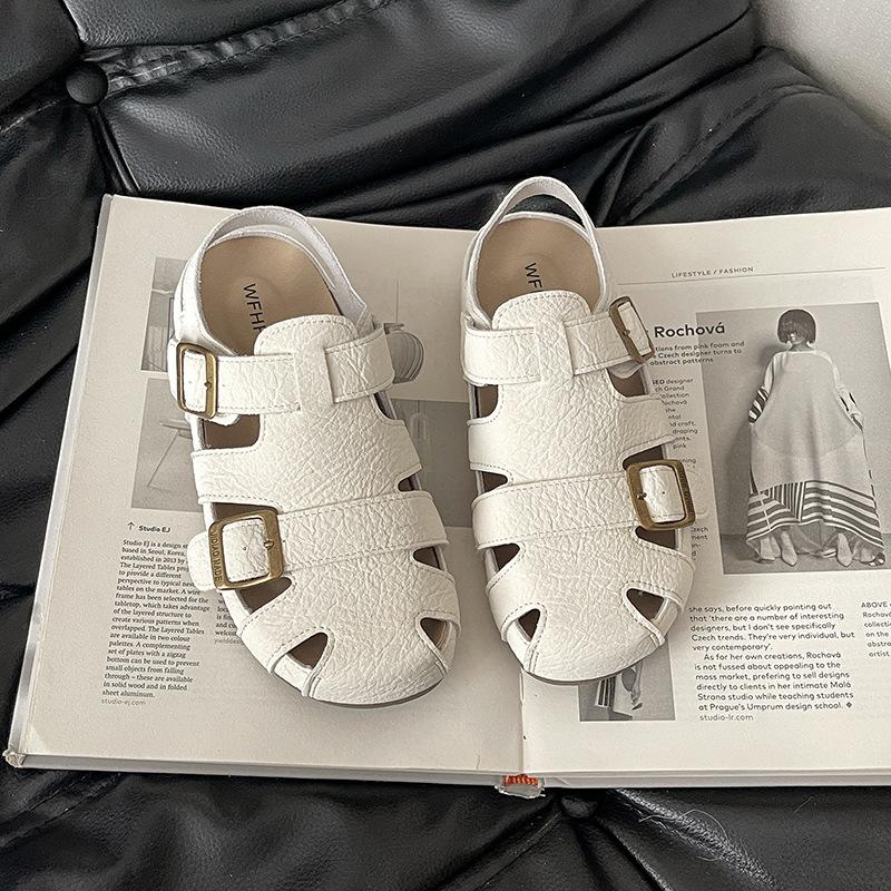 

Fashion retro imitation leather hollow two wear bag head sandals women s 2025 summer new casual versatile half-drag sandals 40 бежевый