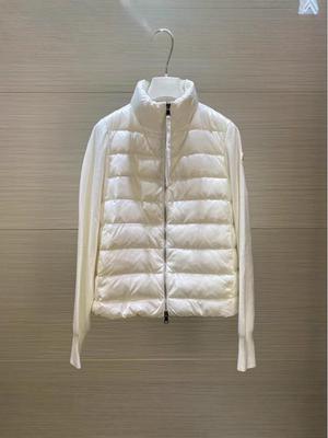 In Stock: 2025 Women's Down Jacket with Stand-up Collar, Patchwork Wool Knit Sleeves, Ribbed Lightweight Casual Outerwear for Autumn/Winter