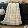 Spring 2026 Korean Lace Pleated Gauze A-line Skirt – White