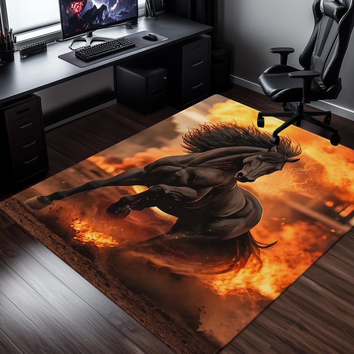 

Running horse fire sunset crystal velvet rug bedroom living room decorative carpet animal art dynamic design soft anti slip rug 50x80cm