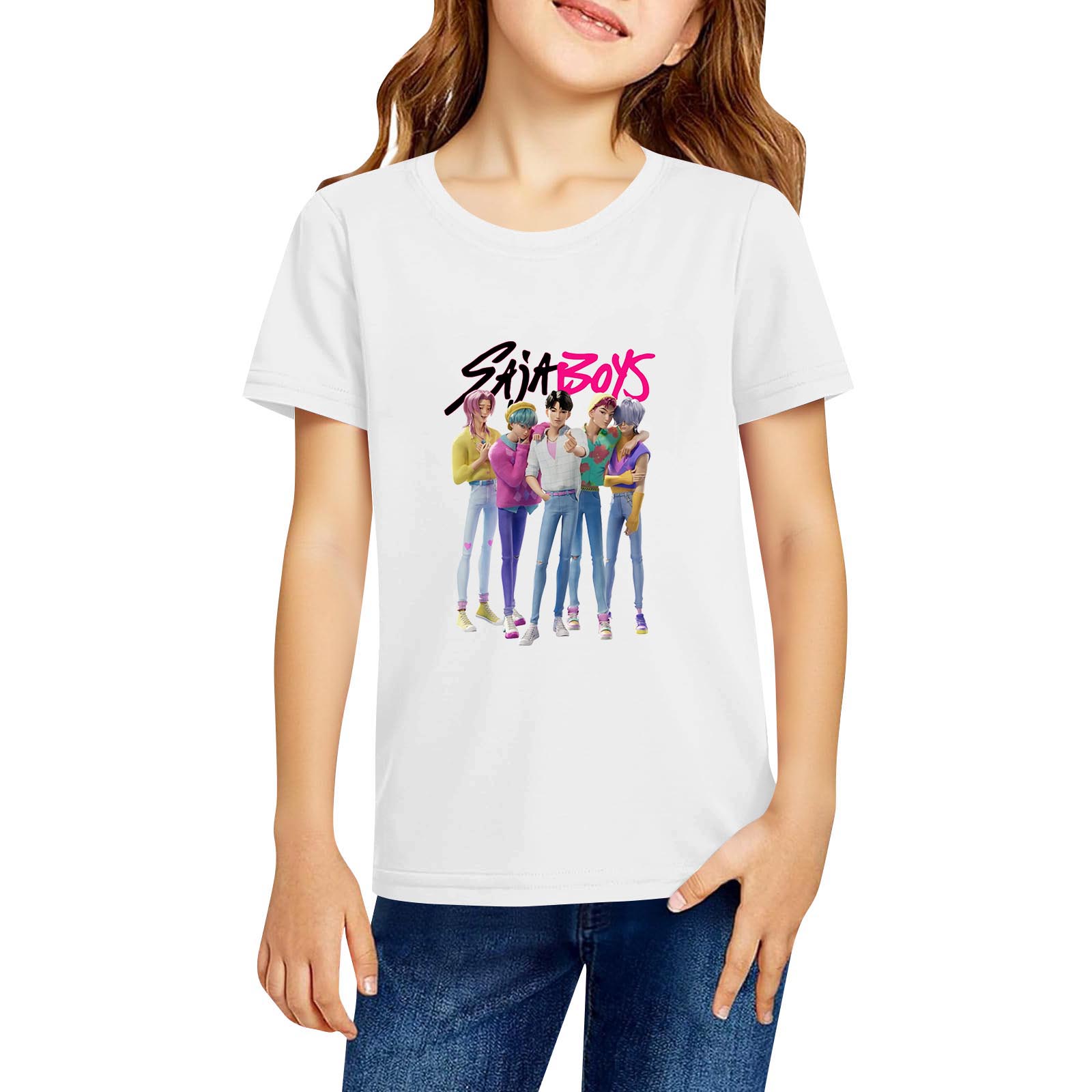 

Модная рабочая одежда с короткими рукавами и круглым вырезом, топы с принтом для детских летних топов 160