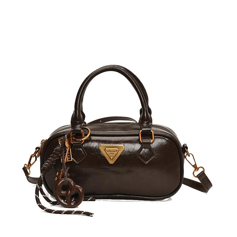 Popular Oil Wax Leather Small Bag Women 2025 New Fashion Versatile Messenger Bag Retro Handbag Pillow Bag