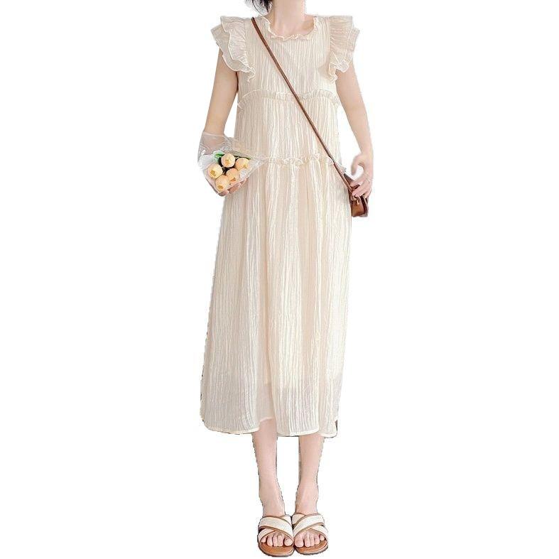 French flying sleeves apricot dress female summer small man sweet and gentle wind fungus edge Mori first love fairy dress