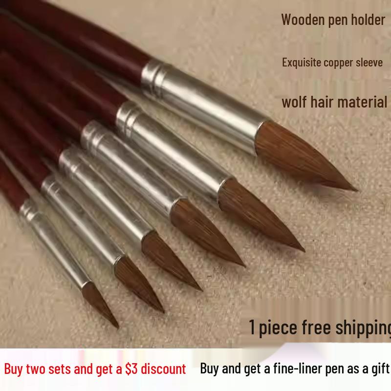 

Набор кистей из волчьего волоса - 6 штук, кисти для детализации и лайнера для масла и акварели красный