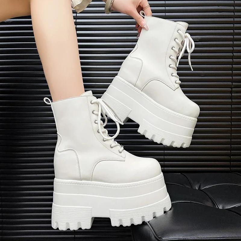 13cm Ultra High Heel Women Boots Trend Platform Boots Lace Up High Top Boot High Quality Leather Boot Nightclub Party Lady Boots