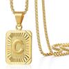 European Retro 18K Stainless Steel Unisex Pendant Necklace with Pearl and 26 English Letters Square Plate
