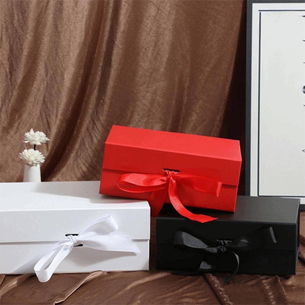 Pure Color Gift Box One-Piece Design Ribbon Decoration Cardboard Folding Box Flip Cover Foldable Gift Packaging Valentine's Day