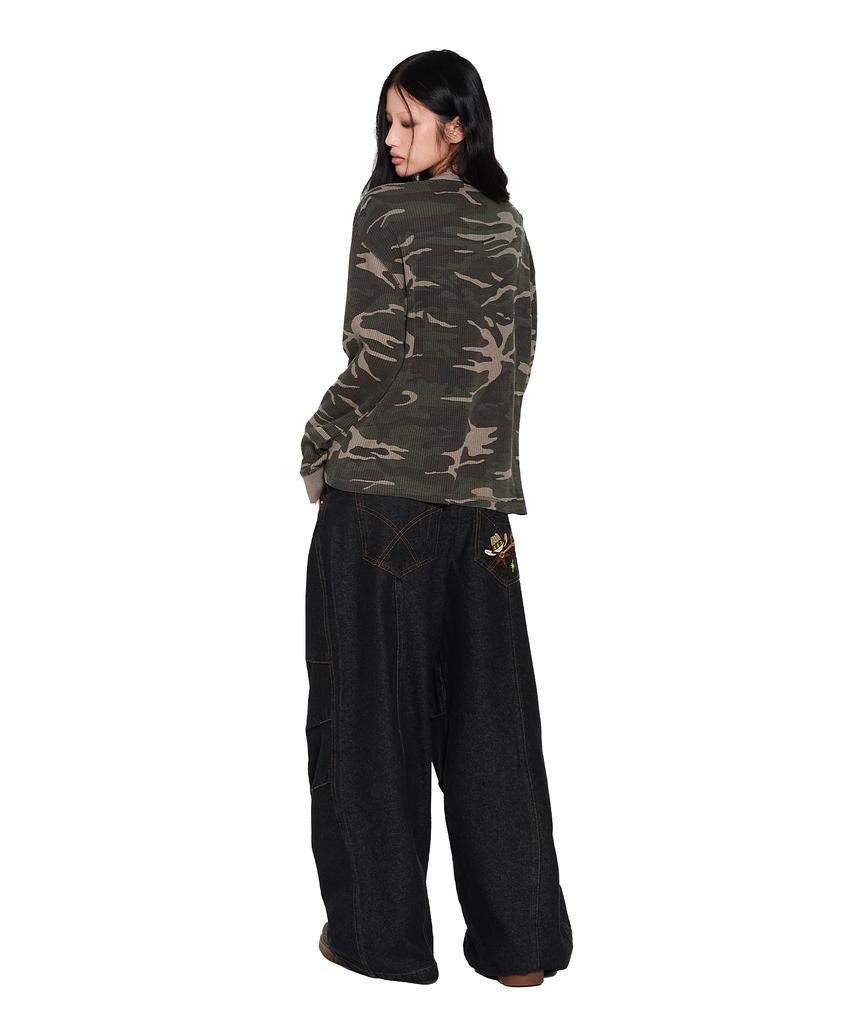 AAKAM Knee Pin-Tuck Western Denim Pants (Black)