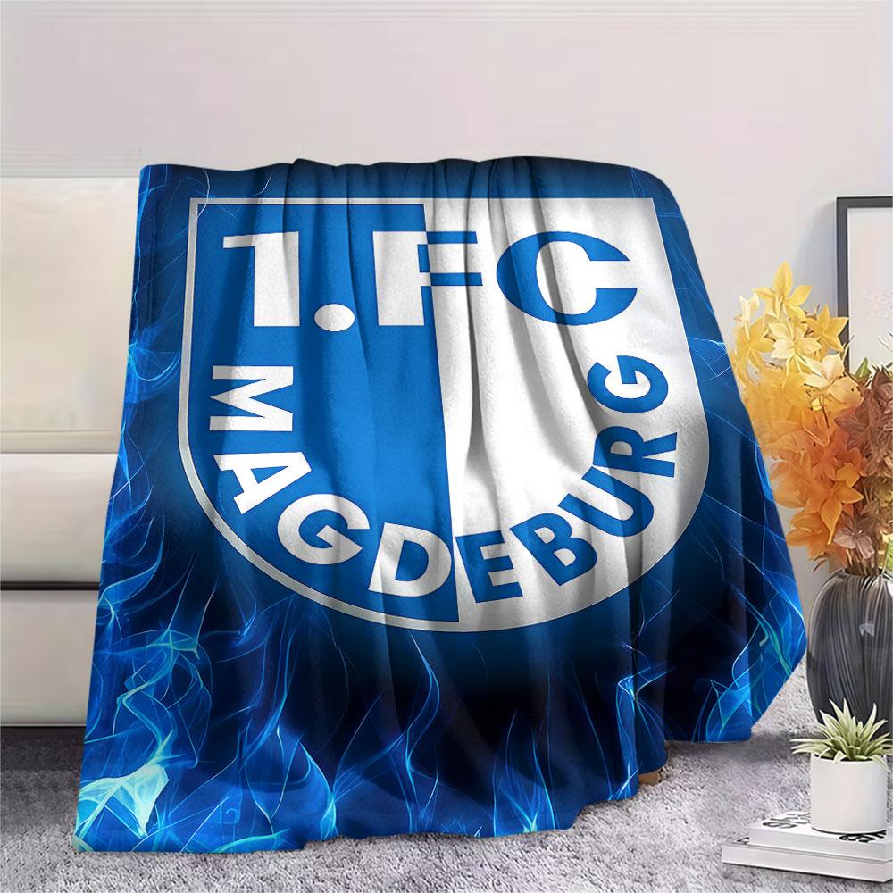 1PC 1. FC Magdeburg Flame Patterned Flannel Blanket Suitable For All Seasons for Home Decor Warmth and Comfort Gifts Holiday Present