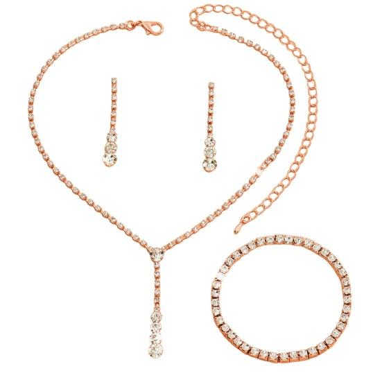 3Pcs/Set Women's Jewelry Set Single Row Rhinestone Inlaid Necklaces Earrings Bracelets Hypoallergenic Lightweight Jewels for Christmas Mother's