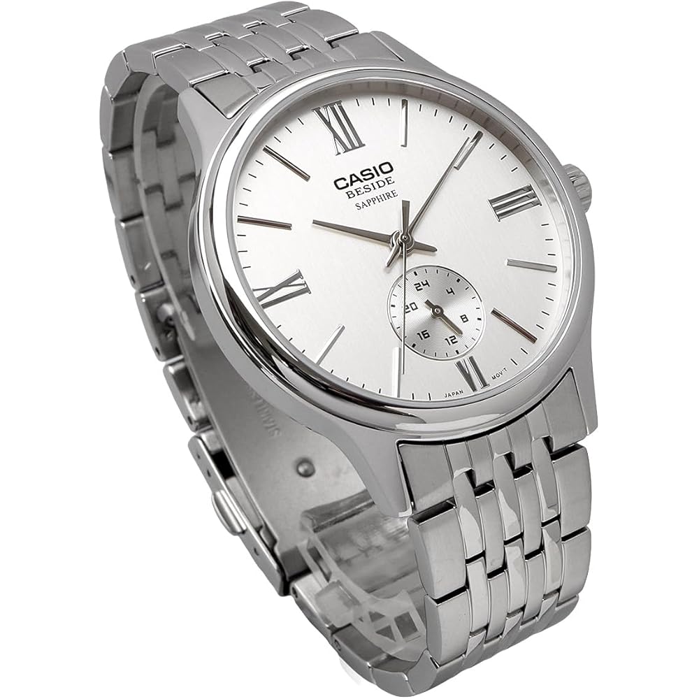 Casio Beside Quartz Men's Watch Sapphire Glass BMS-100D-7AV Stainless Steel Band 24-Hour Display Silver