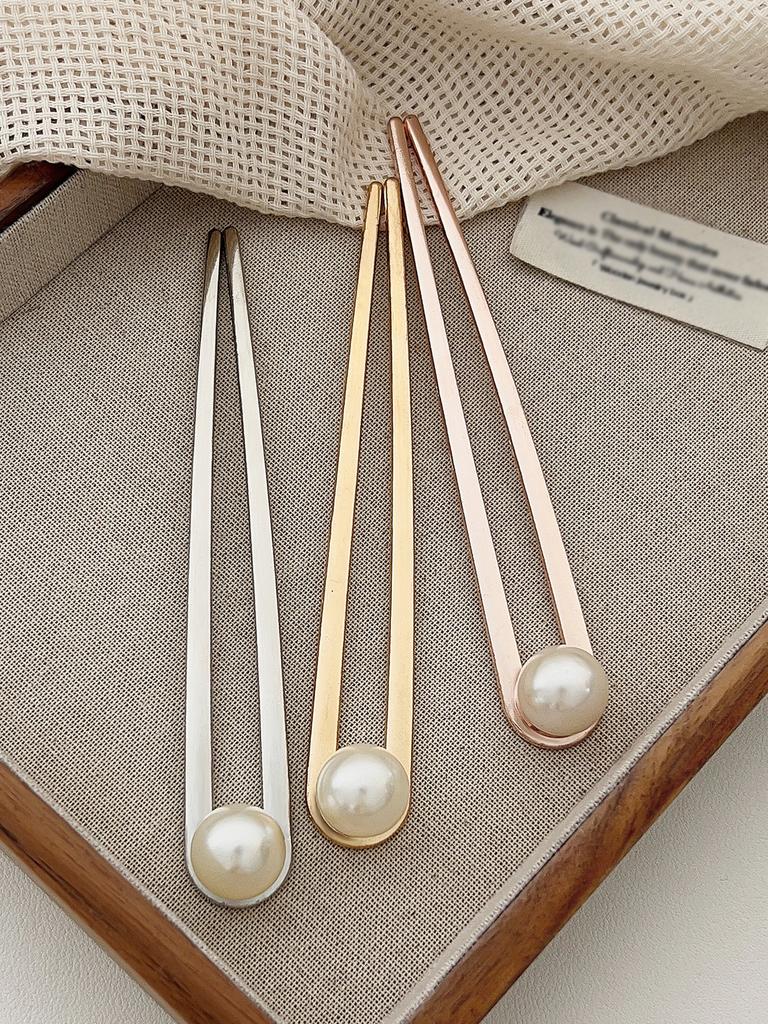 Metal U Shaped Hair Pinssilver Gold Color Pearl Hair Forkhair Sticks U French Simple Hair Accessories For Women Headwear Gifts