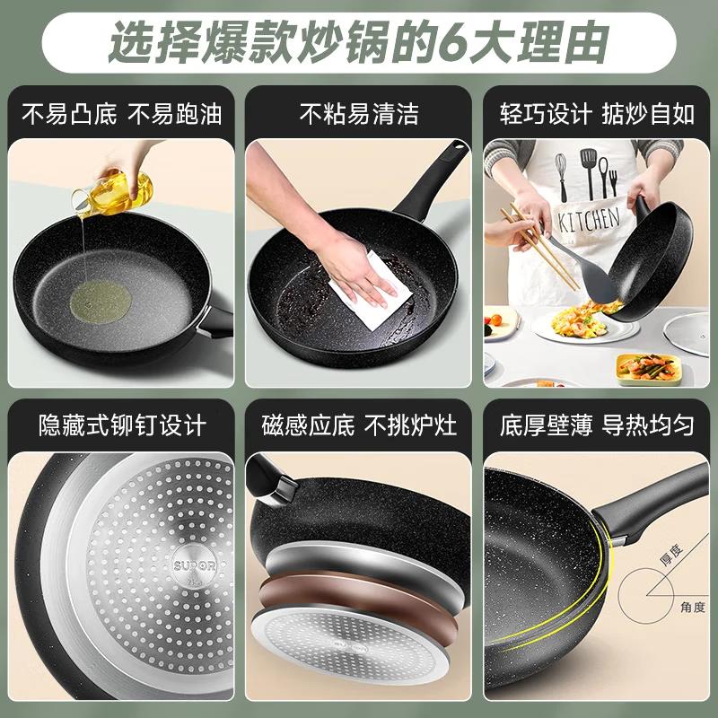 Supor 28CM Maifan Stone Non-Stick Wok with Lid