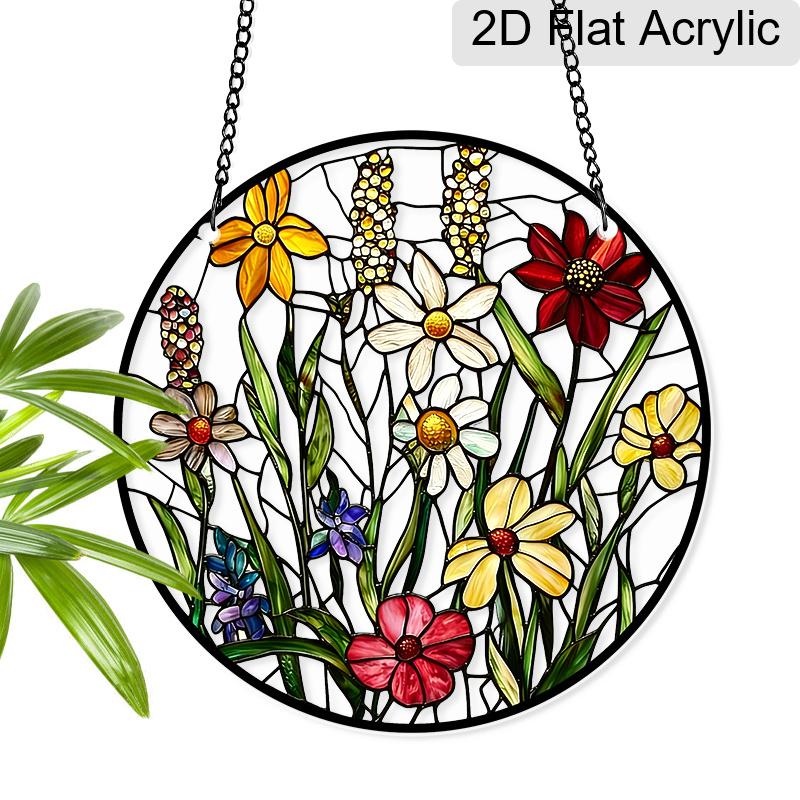 

Acrylic Mixed Wildflower Meadow Suncatcher Stained Glass Effect Window Hanging Ornament Floral Themed Gift for Home 20cm/7.87Inches