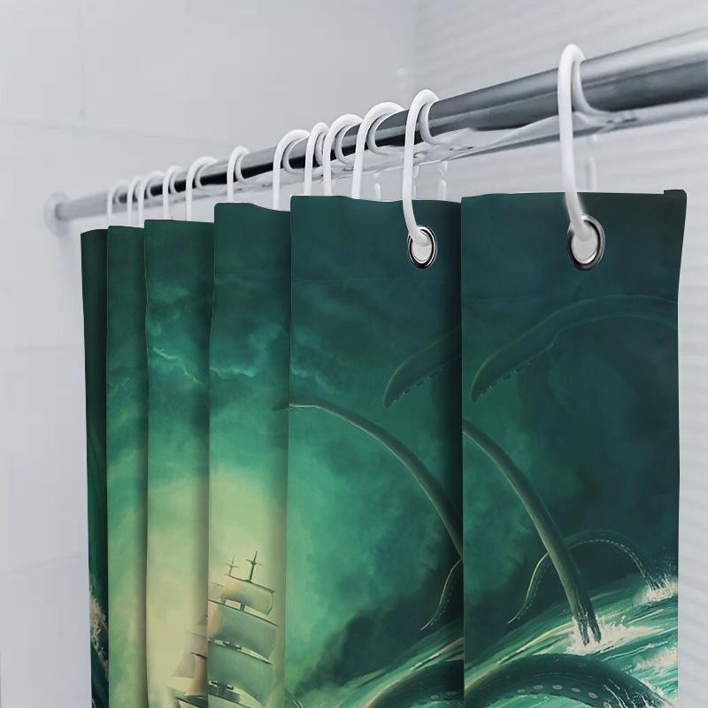 Ocean Kraken Tentacles Sea Monster Shower Curtain Gothic Horror Bathroom Decor Nautical Halloween Backdrop Vintage Artistic Home