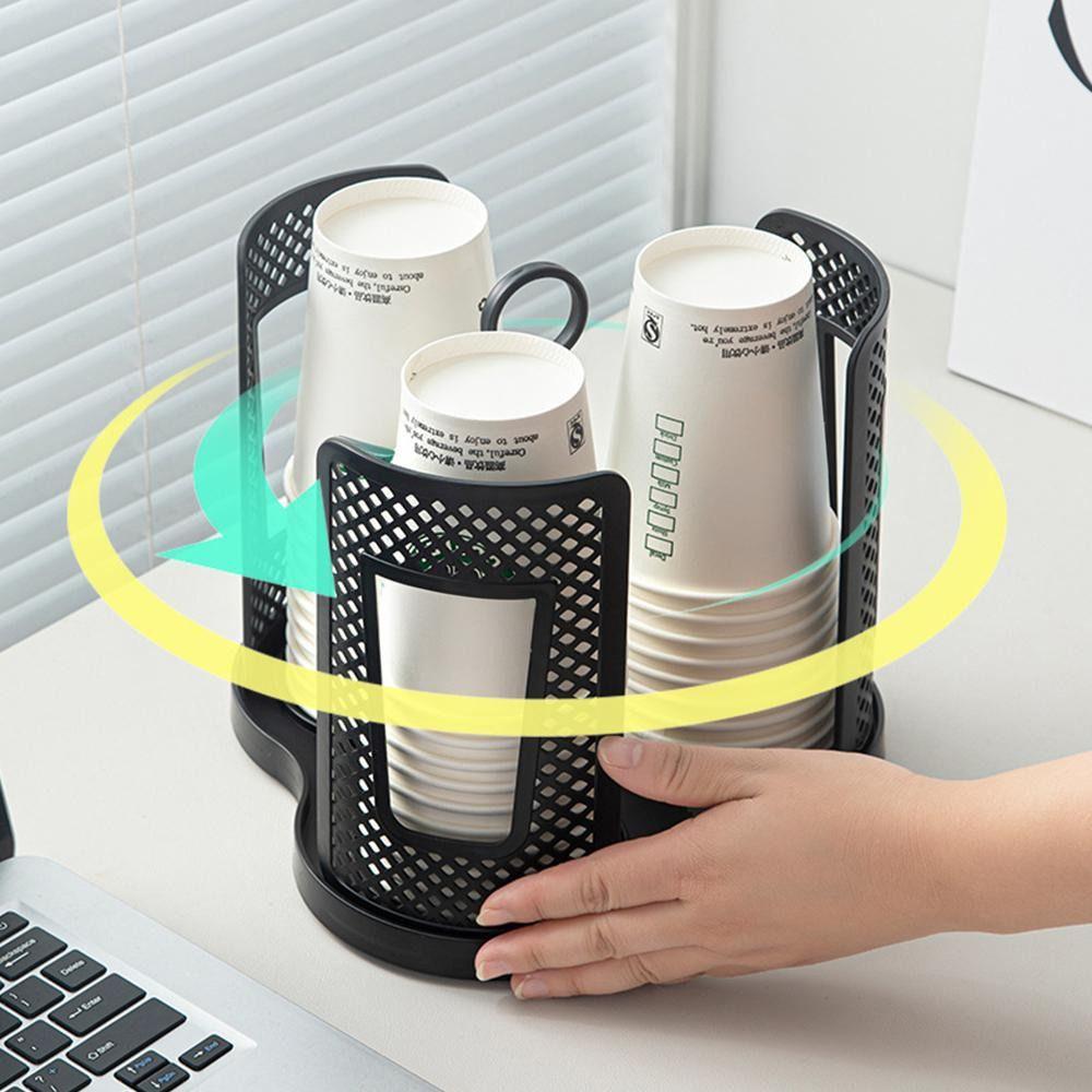 New With Tray Paper Cup Storage Rack 360° Rotating 3 Compartment Plastic Cup Rack Detachable Tea Cup Storage Home