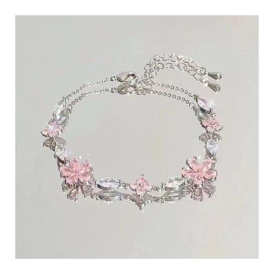 Women Bracelet Shiny Cubic Zirconia Flower Shape Bangle Adjustable Length Sweet Bracelet Versatile Fashion Accessory