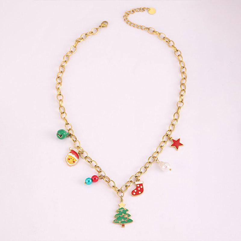 Stainless Steel Cute Santa Claus Christmas Pendant Necklace for Women