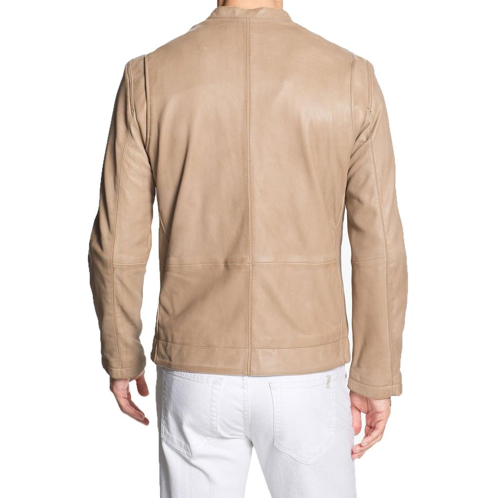 SKINOUTFIT Men's Genuine Lambskin Beige Leather Jacket Stylish Motorcycle Bomber Biker Outerwear MJ 92