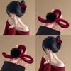 Velvet Red Winter Furry Claw Hair Clip – High-End Large Shark Clip