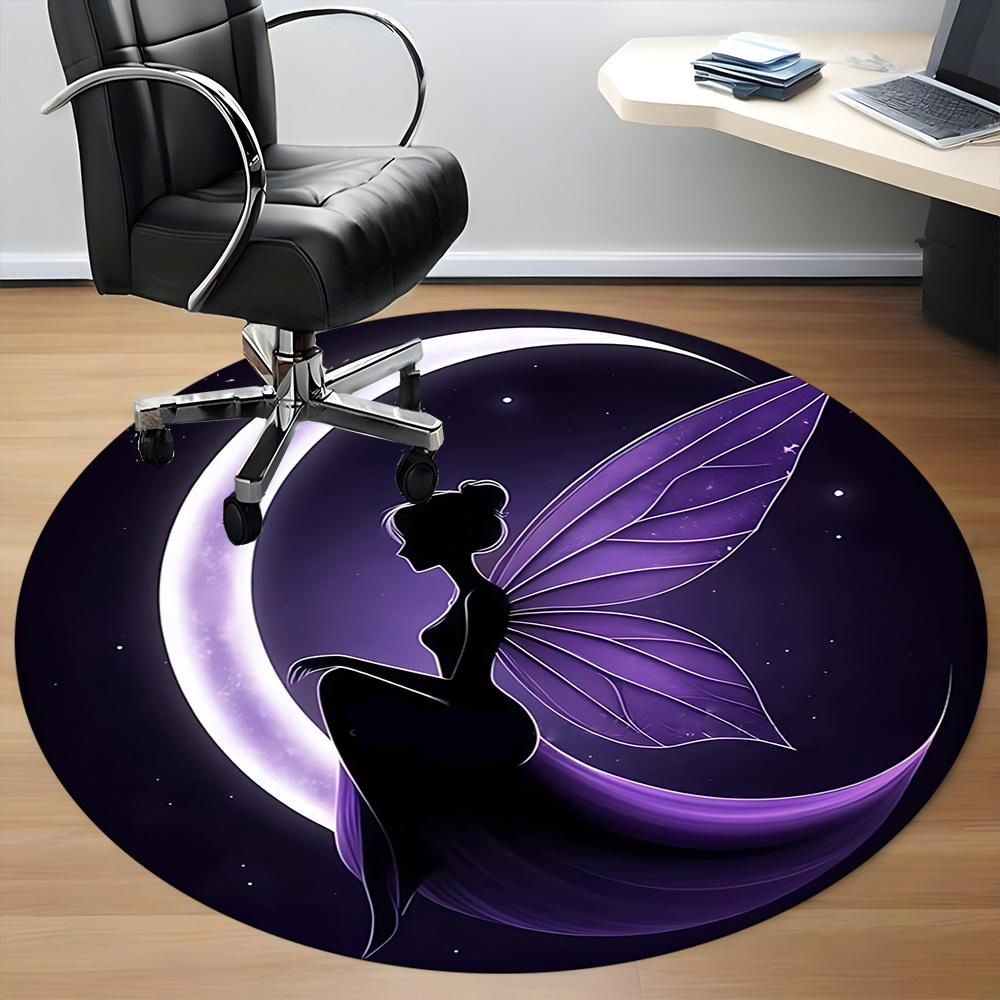 1pc Moon Fairy Office Round Area Rug, Indoor Mat Suitable ForOffice, Under Office Chairs Bedroom Living Room Home Decor, Room Deco T139