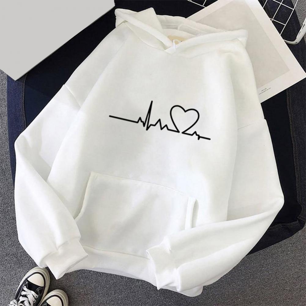 Felpa Unisex Autunno Inverno per Coppia Manica Lunga Stampa Vestibilità Rilassata Polsini Elasticizzati Tasca Grande Con Cappuccio Coulisse Morbida Calda Pullover Quotidiano con Cappuccio