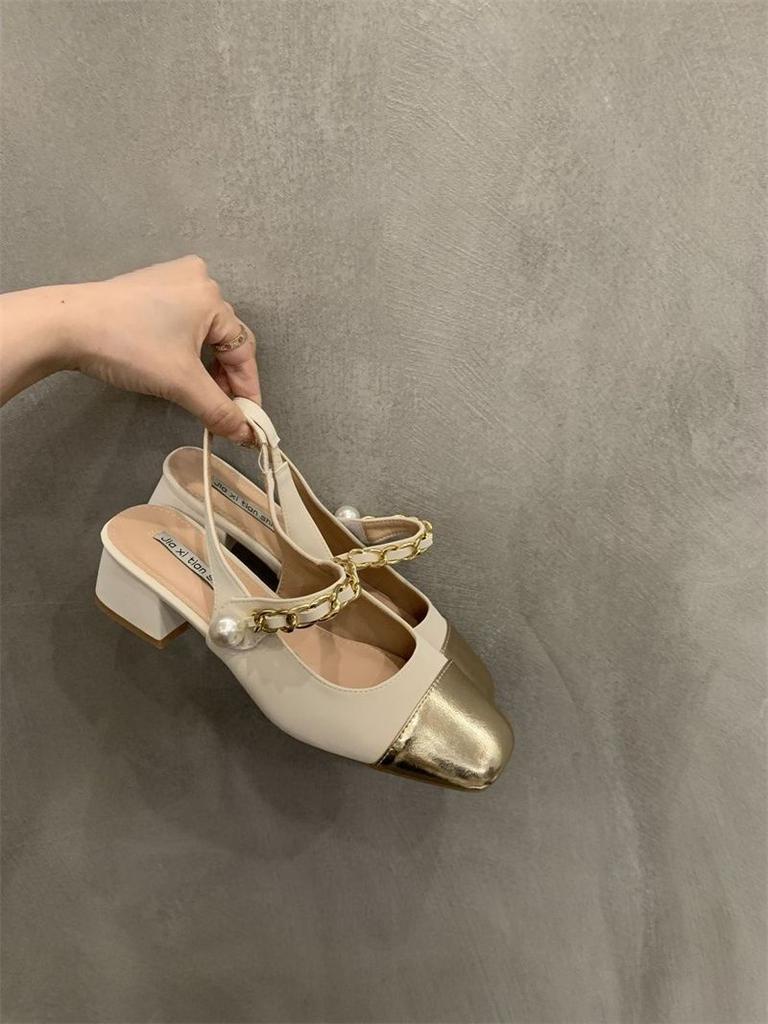 Silver pearl retro Mary Jane rear empty single shoes women's summer 2025 new high-end Xiaoxiangfeng bag head sandals