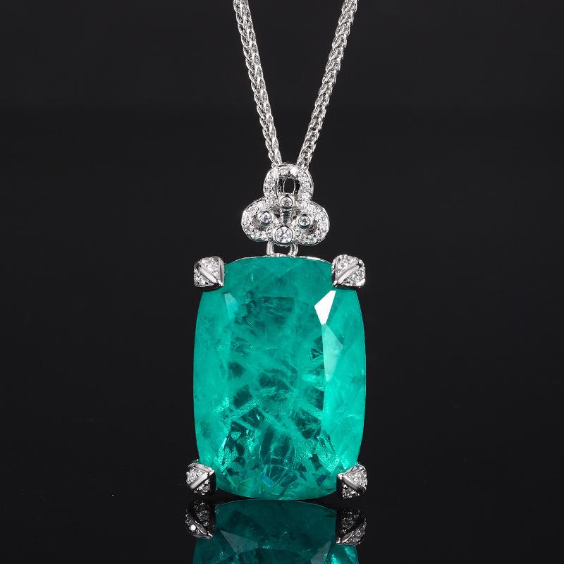 New Jewelry Copper Bottom Gold Plated Fashion Simulation Emerald Paran Large Pendant Necklace 20 * 28