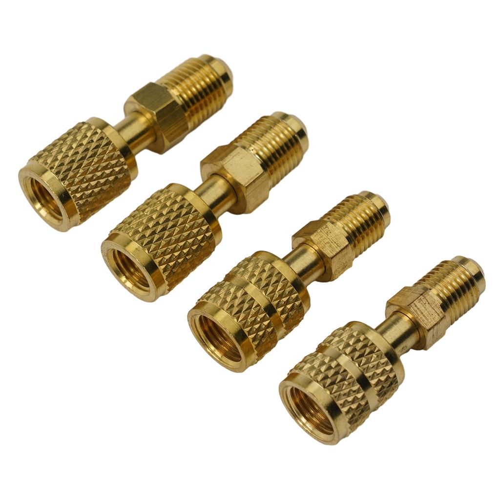 R410a R32 R22 HVAC Adapter Set 4pcs 5/16 SAE To 1/4 SAE Quick Couplers Brass Construction for Professional HVAC Tools and Repair