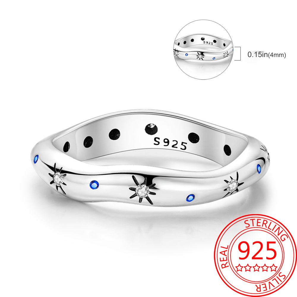 925 Silver Beautiful Stars and Moon Shining Sun Geometry Infinite Combination Ring Boutique Matching Gifts