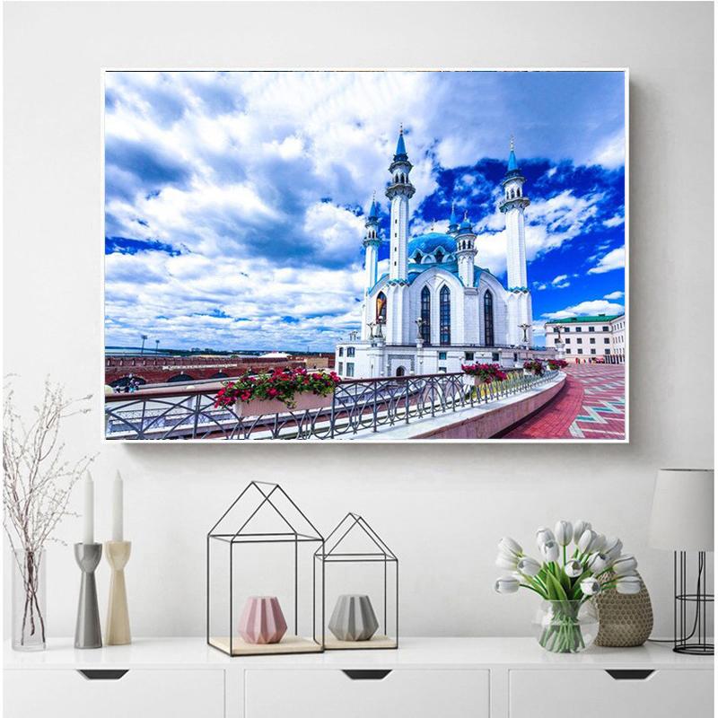 5D Full Drill Diamond Painting House Art Rhinestone Tree Diamond Embroidery Clear Sky Landscape Stitch Cross Craft Kit Wall Art Home Decor