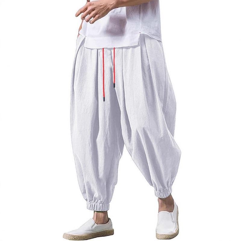 Ice Silk Cotton and Linen Men's Pants Loose Large Size Men's Trendy Trousers Harlan Trousers Lantern Leggings Casual Trousers