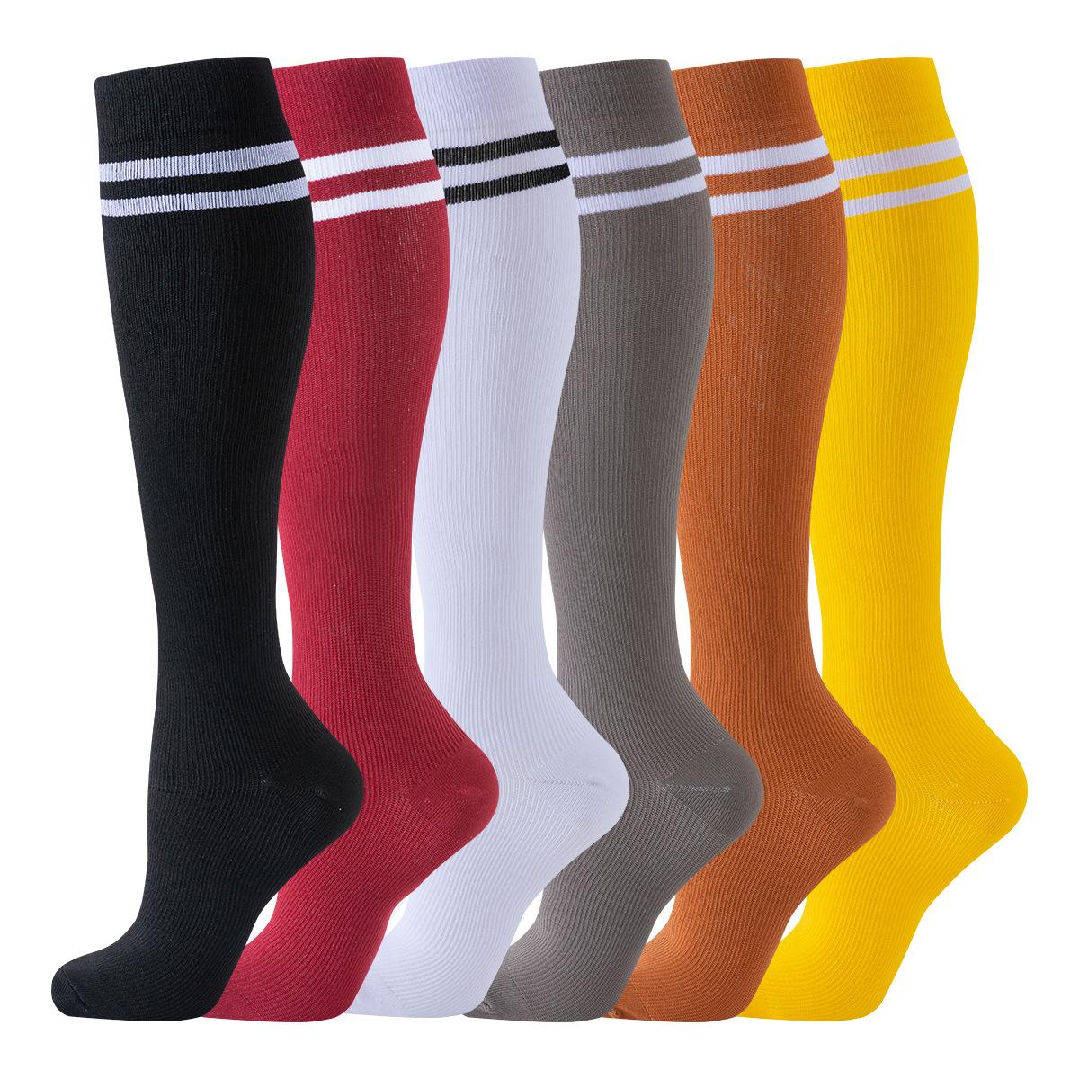 

6 Pairs Of Two Bars Solid Color Sports Socks Compression Socks L XL