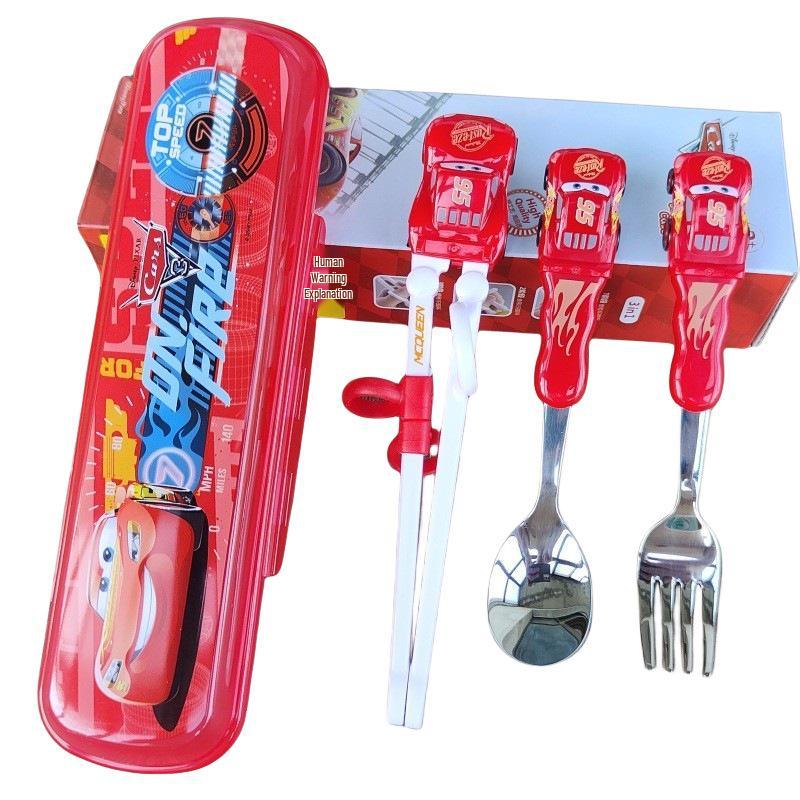Disney 3D Cartoon Children's Stainless Steel Cutlery Set: Fork, Spoon, and Training Chopsticks