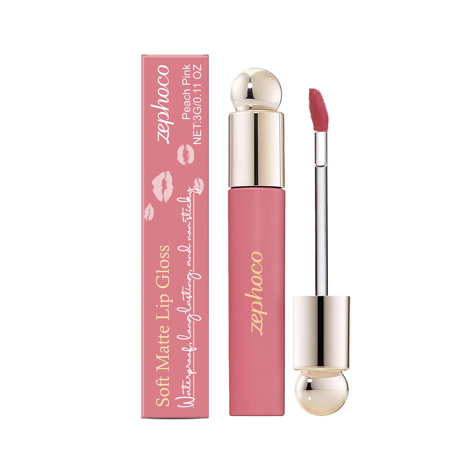 Zephoco Peach Pink Silky Matte Lip Gloss - Lightweight, Easy-to-Apply, Convenient Lipstick.