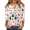 Women's T Shirt Christmas Print Button 3/4 Sleeve Daily Weekend Fashion Basic V- Neck Regular Top