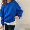 Solid Color Sweater Women's Space Cotton Loose Round Neck Long Sleeve Pullover Top