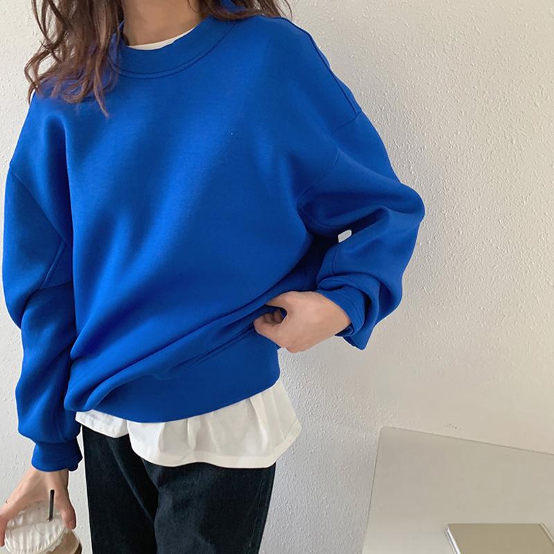 Solid Color Sweater Women's Space Cotton Loose Round Neck Long Sleeve Pullover Top