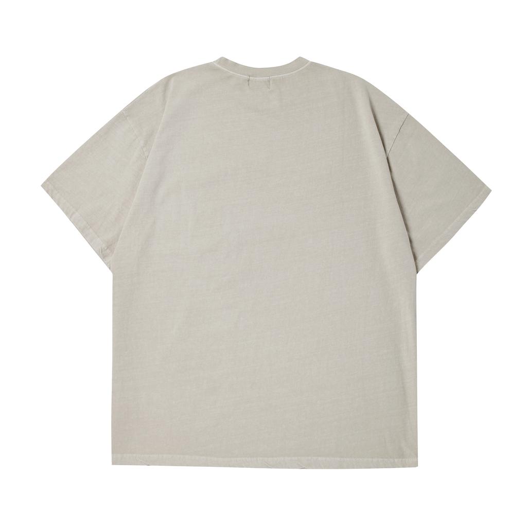 Akesi Super Normal Chain Embroidery Pigment Short Sleeve T-Shirt - Cream