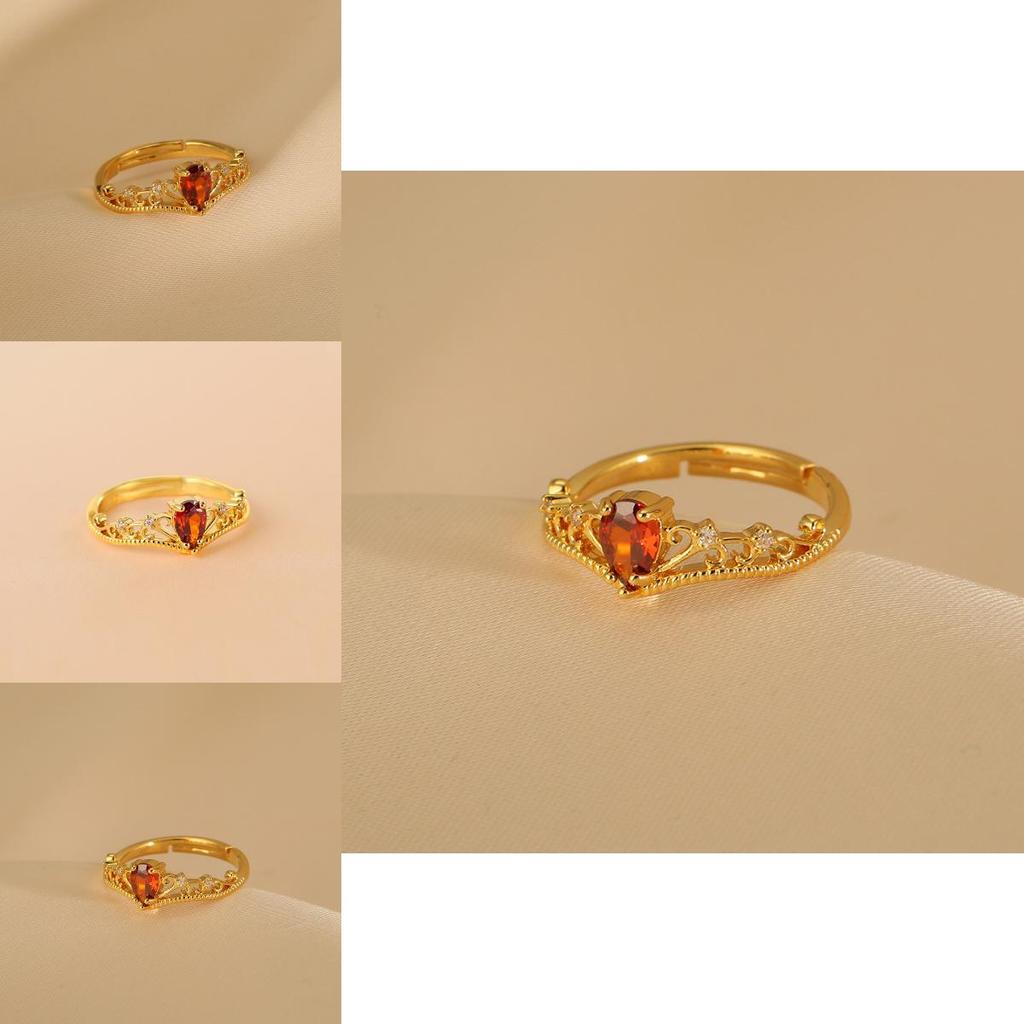 Crown Vintage Ruby Ring For Women Unique Adjustable Open Design Fashionable Statement Jewelry
